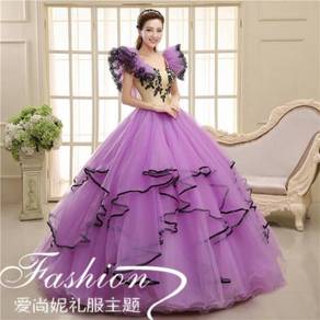 Purple cream puffy wedding bridal prom dress