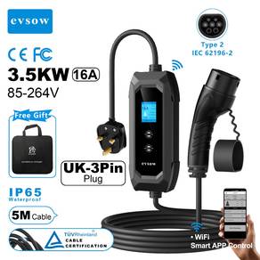 EVSOW Type2 EV Charger APP Control (UK 3Pin Plug)