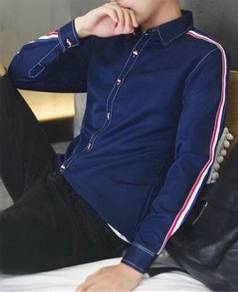 KEMEJA BIRU STYLISH DARK BLUE SHiRT FREE POSTAGE