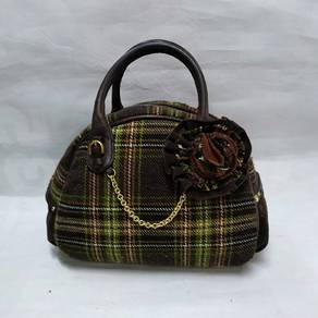 Juicy Couture Green and Brown Plaid Bowler Bag wit