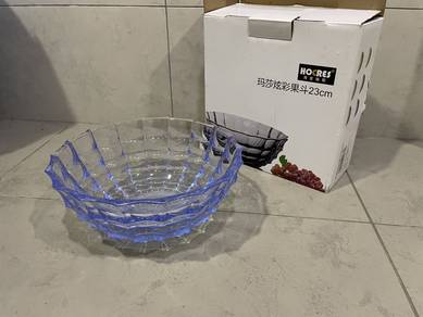 23cm Glass Bowl - Blue Rim