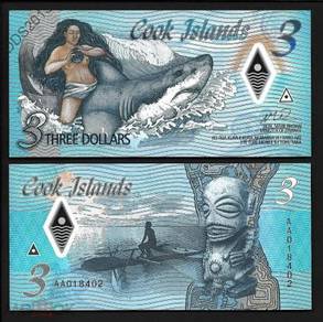 Cook Islands, $3, 2021, Naked Ina & a shark