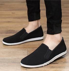 S0268 Black Simple Man Canvas Slip On Casual Shoes
