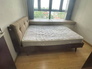 Wooden Queen Bed Frame + Mattress – Good Condition