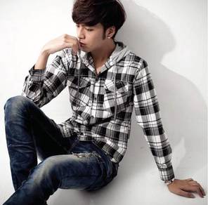 A0599 BLACK HOODIE LONG SLEEVE SHiRT KEMEJA HITAM