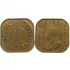 Straits Settlements Malaya KGV 1932 1/2 cent coin