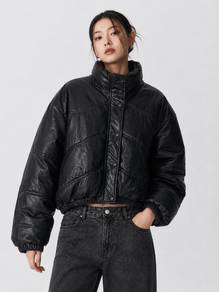 Zara Black Coated Cropped Puffer Jacket