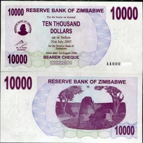 ZIMBABWE 10,000 DOLLARS 2006 P46a with no space