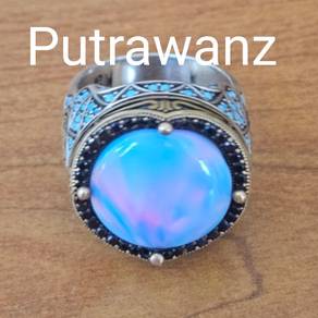 Men Natural Australian Opal Onxy Turquoise Ring 