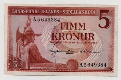 Iceland 5 kronur (1957) - Pick P37b  unc
