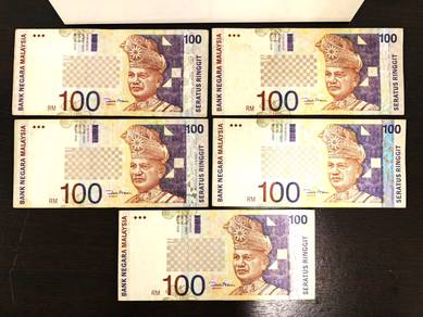 Malaysian 11th Series ZETI 100 Ringgit Banknote x5