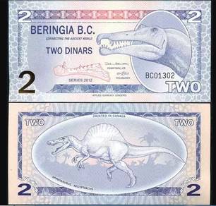 Beringia B.C., 2 Dinars 2012, Polymer, Dinosaurs F