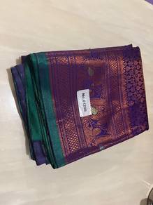 Purple Green Cotton Pattu Saree