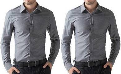 0586 HOMME Grey Business Formal Long Sleeved Shirt
