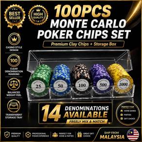 100Pcs Monte Carlo Poker Chips Set Token Casino