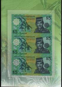 BRUNEI $5 UNCUT 3 in 1 POLYMER 2002