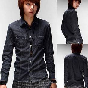 STYLISH BLACK DENIM JEANS SHiRT KEMEJA HiTAM 🔥