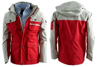 A9937 RED MULTI-POCKET HOODIE HiKING COAT JACKET