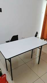 White Rectangular Folding Table with Black Legs