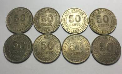 Malaya British Borneo QE 50 cents set 1954-1961