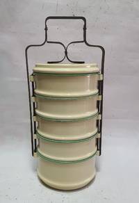 Vintage made in Japan 5-tier Tiffin Cream and Gree