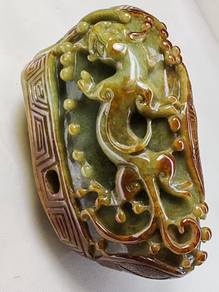 Natural Burmese Jadeite Palm Stone Archaic Dragon