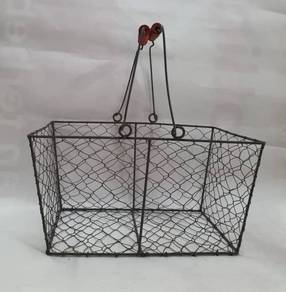 Chicken Wire Kitchen Storage Carry Basket Charcoal