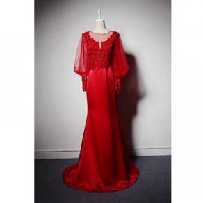 Red long sleeve wedding prom dress RBMWD0103