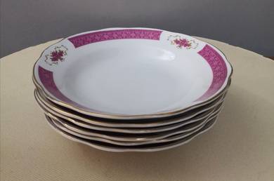 Antique oriental deep plate pink border 6