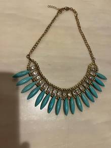 Turquoise Stone & Marble Decorated Gold Necklace