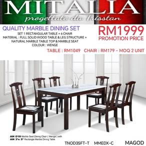 Quality 6 Seater Marble Dining Set | Meja Makan