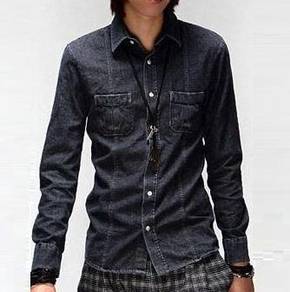 [12.12] Stylish Black Denim Long-Sleeve Men Shirt