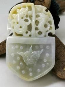 Ice White/Yellow Burma Jadeite Jade Dragon Pendant