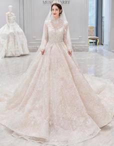 Cream long sleeve wedding bridal dress gown RB1407
