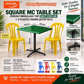 2+1 Square MC Table With 2 Plastic Chair ( Green F