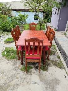 Meja Makan Kayu Solid 1+6