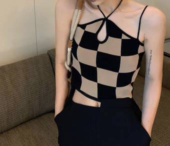 knitted grid chess singlet