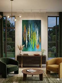 Emerald Rain – Large Textured Abstract Canvas Wall