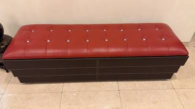 Red full leather bench with storage (branded)