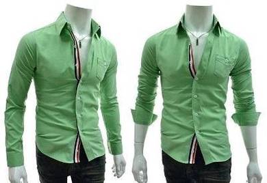 P0535 Stylish Formal Green Men's Long Sleeve Shirt