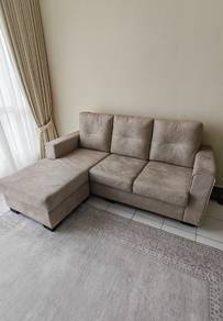 Sofa L-Shape 3 Seater + Ottoman – Fabric Cream