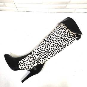 Diana polka Dots Fur And Leather Knee Height Heels