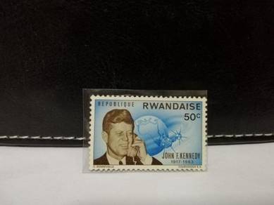 1965 Rwanda Stamp USA President Kennedy Satellite