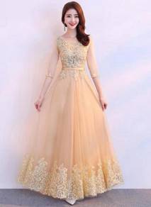 Gold long sleeve evening bridal dress gown RBP1360