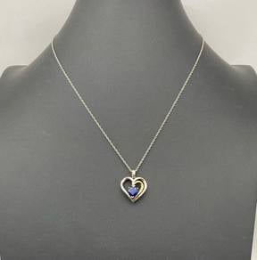 925Silver 14K Gold Sapphire Diamond Heart Necklace