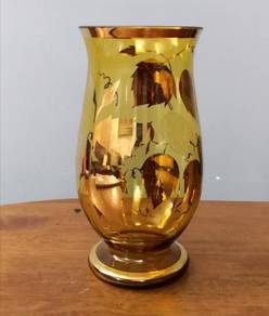 Vintage retro crystal brown gold vase