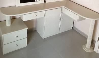 L-Shaped Desk with Drawers and Cabinet Storage
