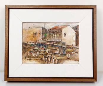 ively Market Scene – Original Oil Painting
