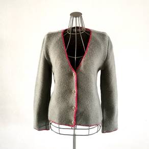 Miu Miu Grey With Red Trim Wool Cardigan