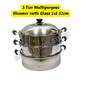 Steamer With Glass Lid 3 Tier High Quality Periuk